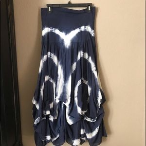 Navy Blue & White Tye Dye Ruffled Skirt